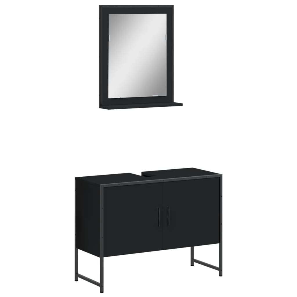 vidaXL Bathroom Cabinet Set Furniture Wall Mirror 2 Piece Engineered Wood
