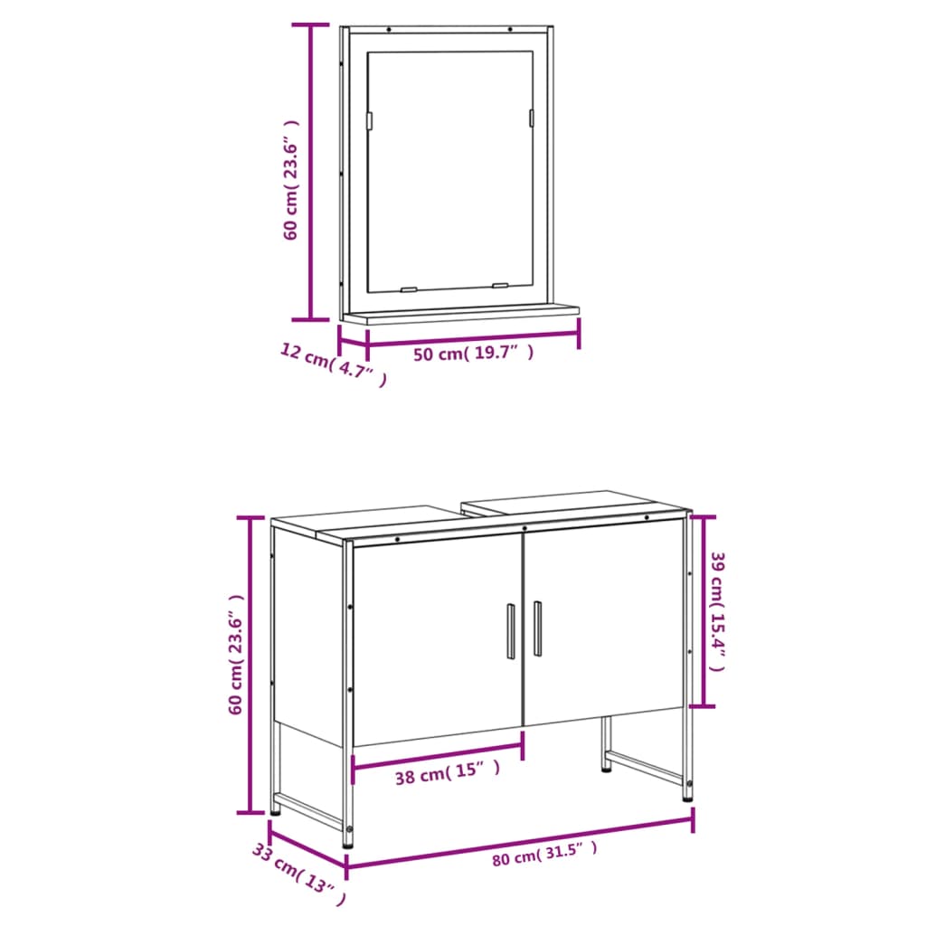 vidaXL Bathroom Cabinet Set Furniture Wall Mirror 2 Piece Engineered Wood
