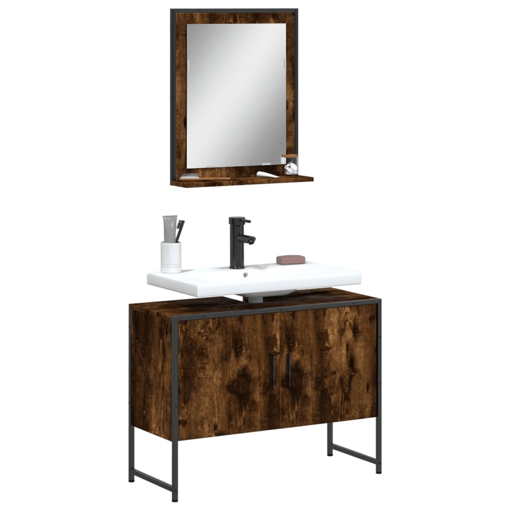 vidaXL Bathroom Cabinet Set Furniture Wall Mirror 2 Piece Engineered Wood