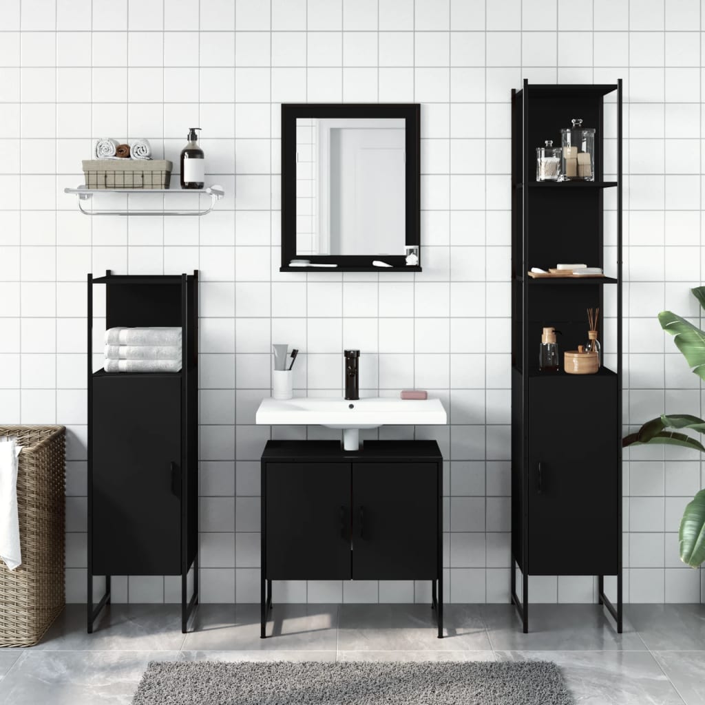 vidaXL Bathroom Cabinet Set Furniture Wall Mirror 4 Piece Engineered Wood