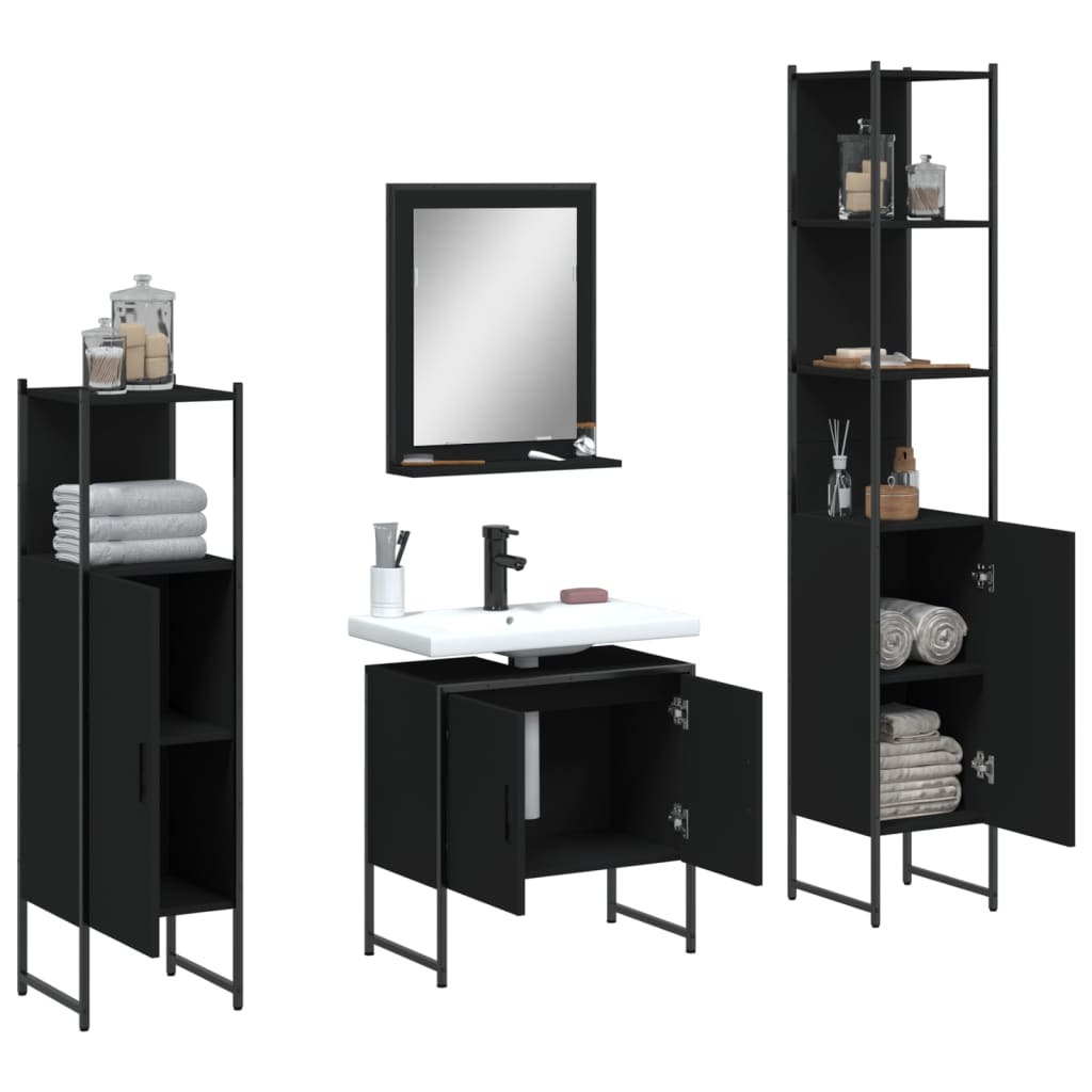 vidaXL Bathroom Cabinet Set Furniture Wall Mirror 4 Piece Engineered Wood