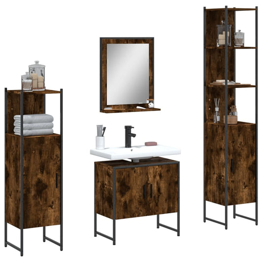 vidaXL Bathroom Cabinet Set Furniture Wall Mirror 4 Piece Engineered Wood