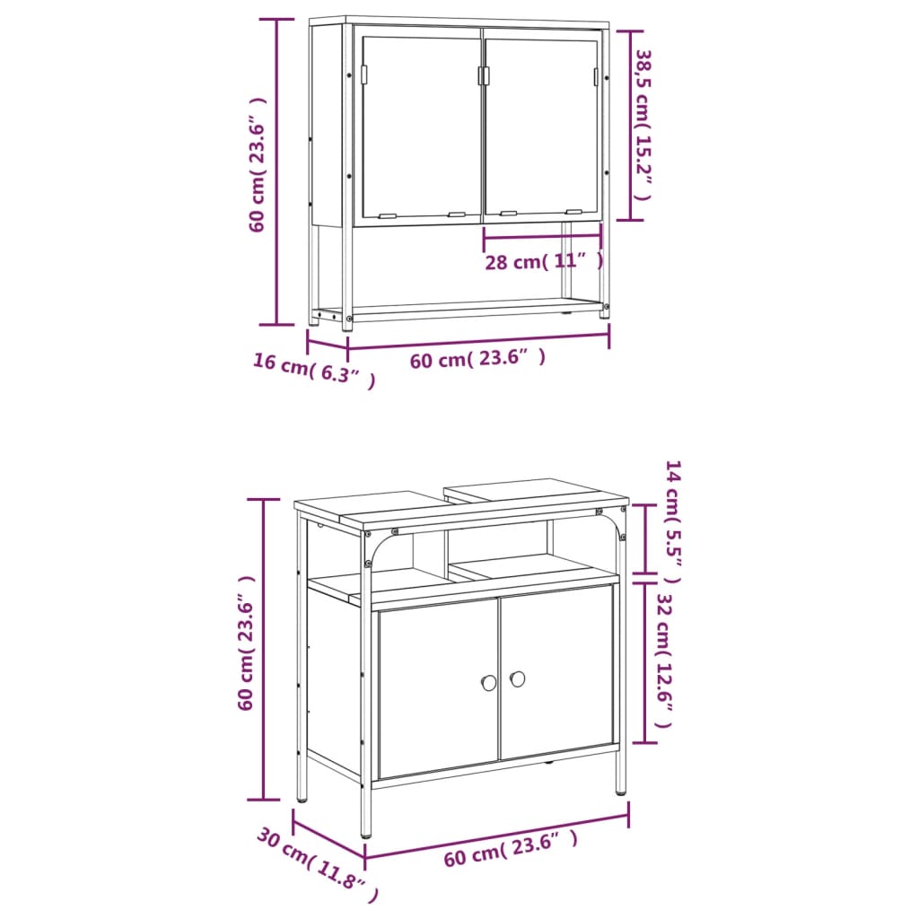 vidaXL Bathroom Furniture Set Storage Vanity Unit 2 Piece Engineered Wood