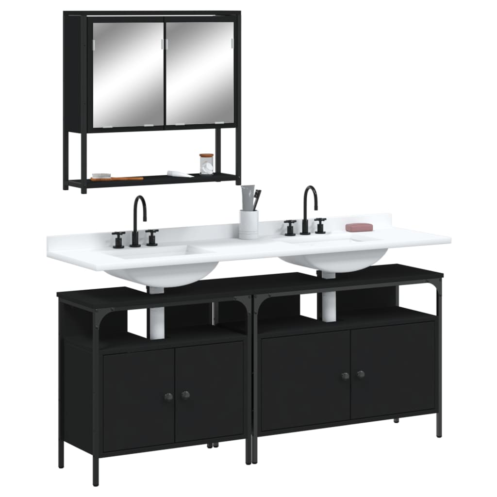 vidaXL Bathroom Furniture Set Storage Cabinet Washroom 3 Piece Engineered Wood