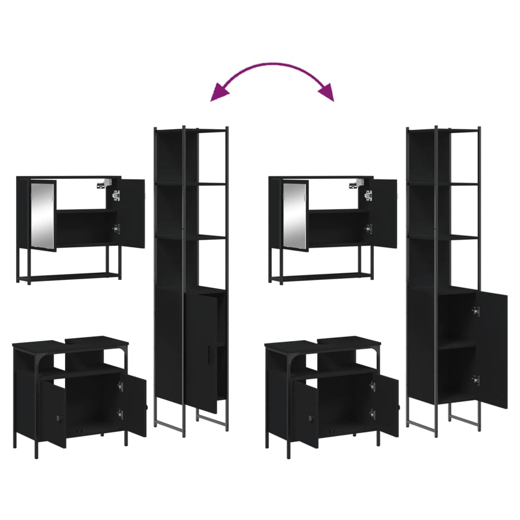 vidaXL 3 Piece Bathroom Furniture Set Black Engineered Wood