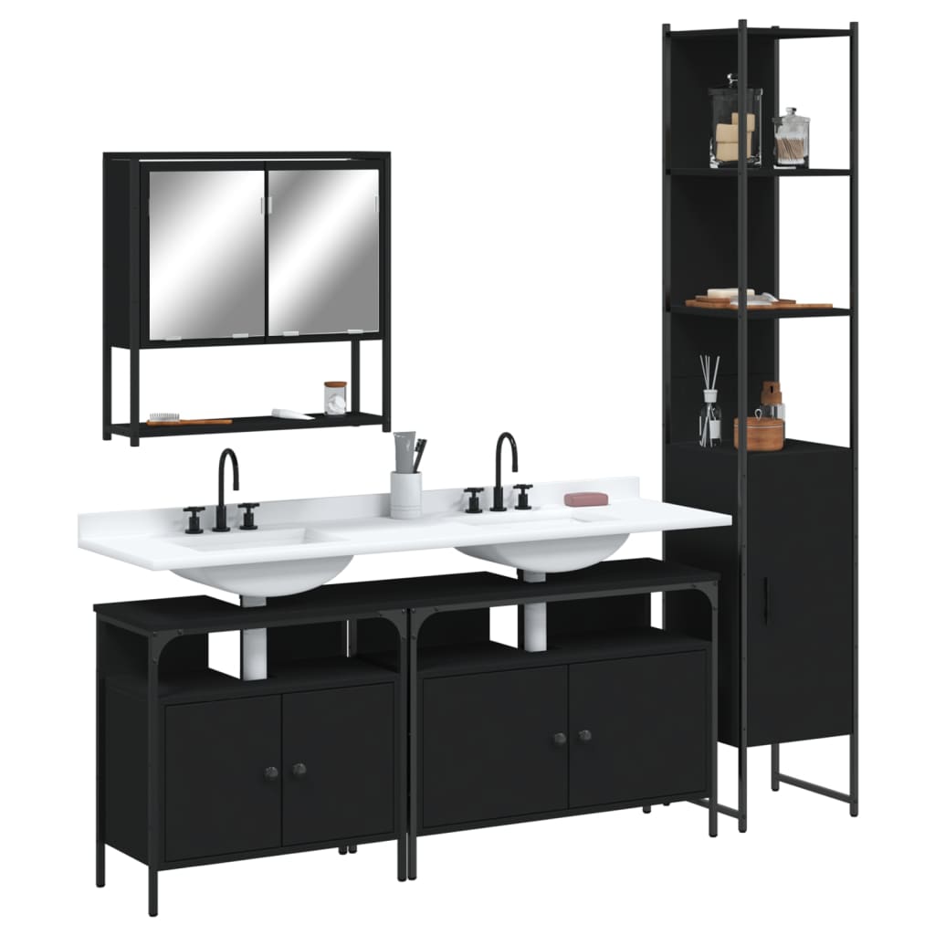 vidaXL Bathroom Furniture Set Storage Cabinet Washroom 4 Piece Engineered Wood