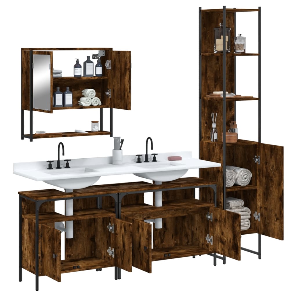 vidaXL Bathroom Furniture Set Storage Cabinet Washroom 4 Piece Engineered Wood