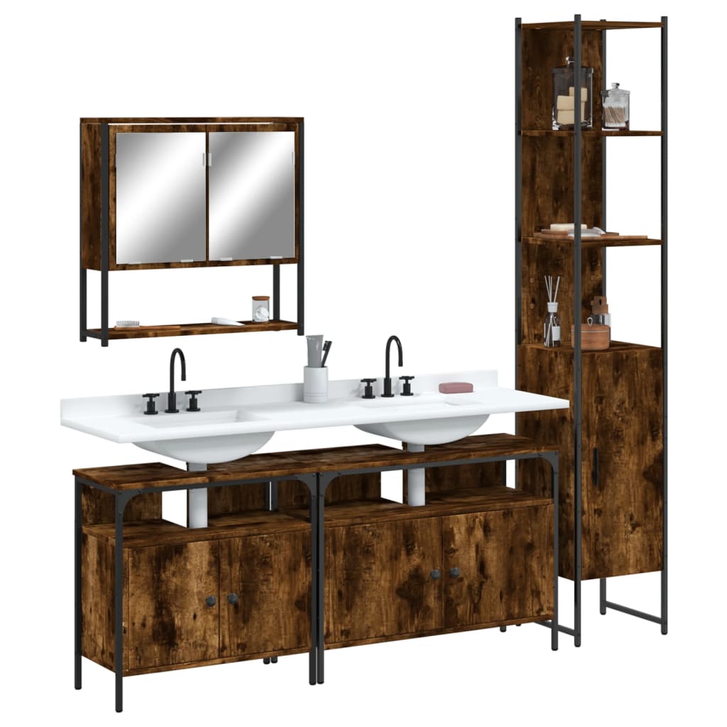 vidaXL Bathroom Furniture Set Storage Cabinet Washroom 4 Piece Engineered Wood