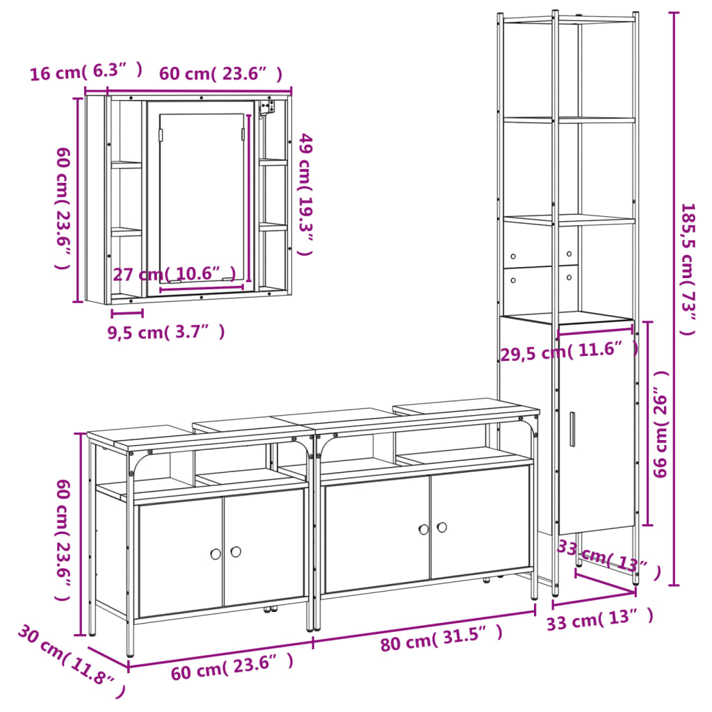 vidaXL Bathroom Cabinet Set Storage Cabinet Furniture 4 Piece Engineered Wood