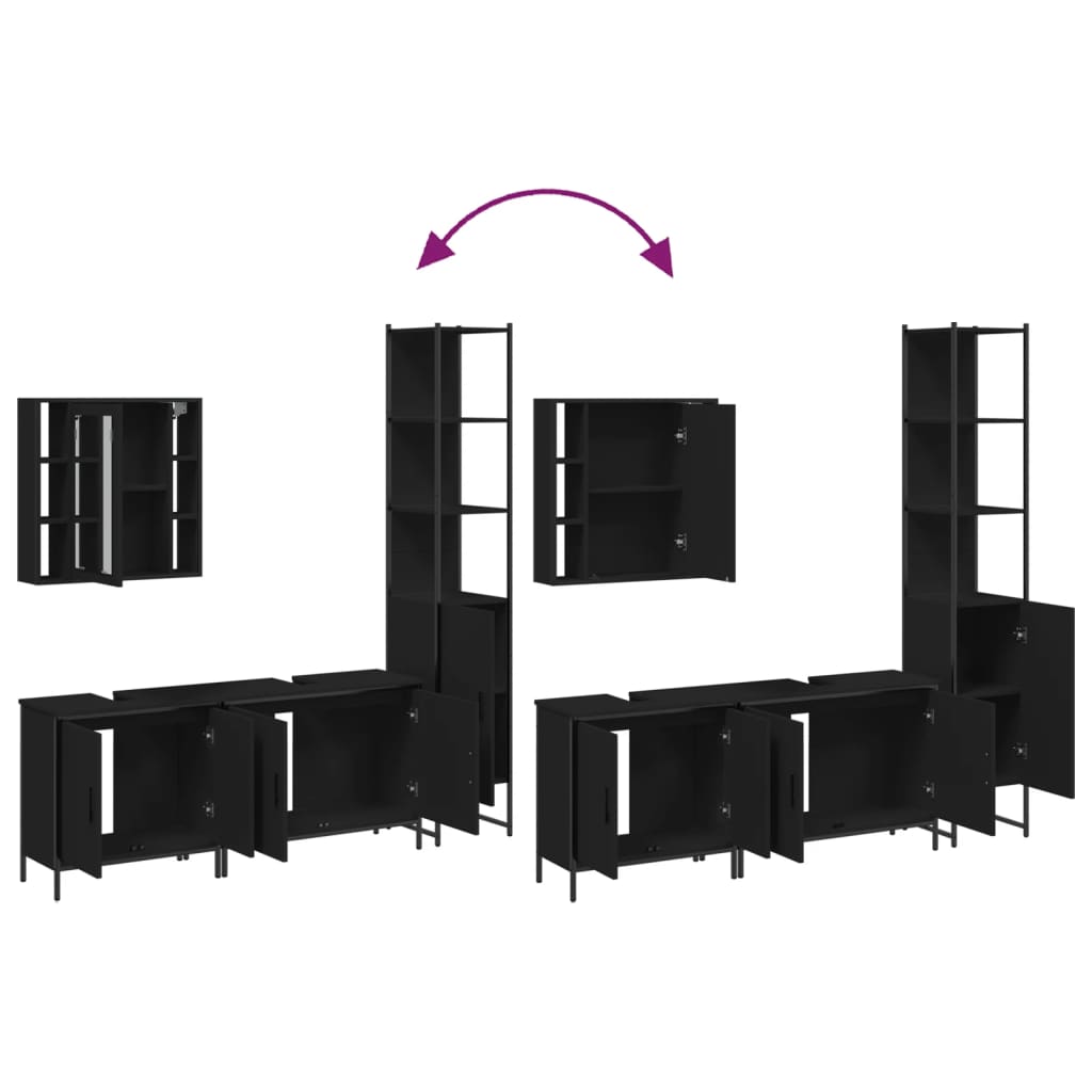 vidaXL 4 Piece Bathroom Cabinet Set Black Engineered Wood
