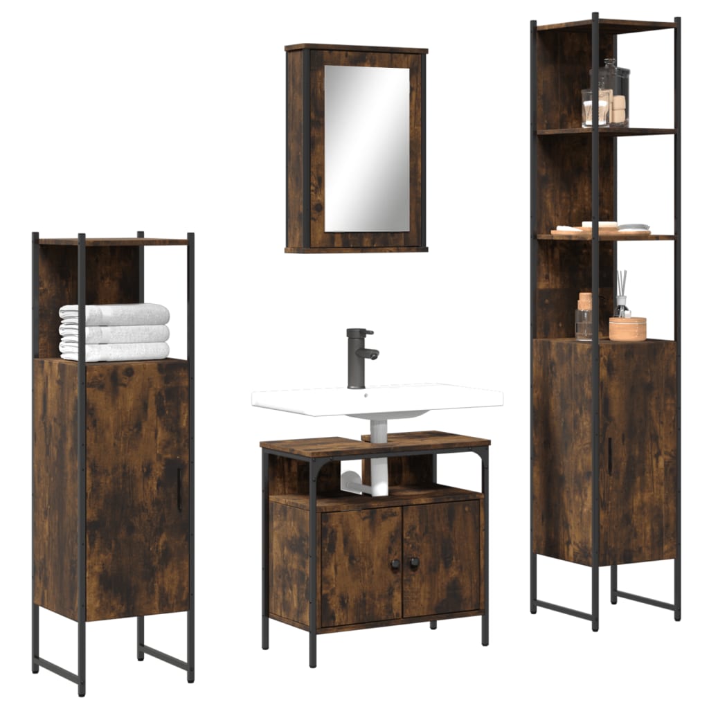 vidaXL 4 Piece Bathroom Furniture Set Black Engineered Wood