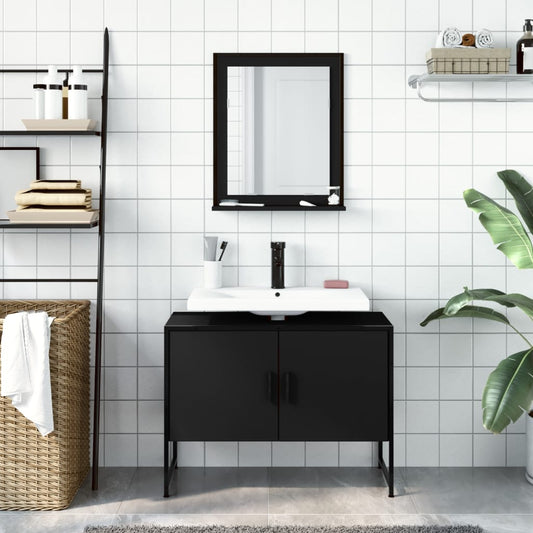 vidaXL Bathroom Cabinet Set Furniture Wall Mirror 2 Piece Engineered Wood