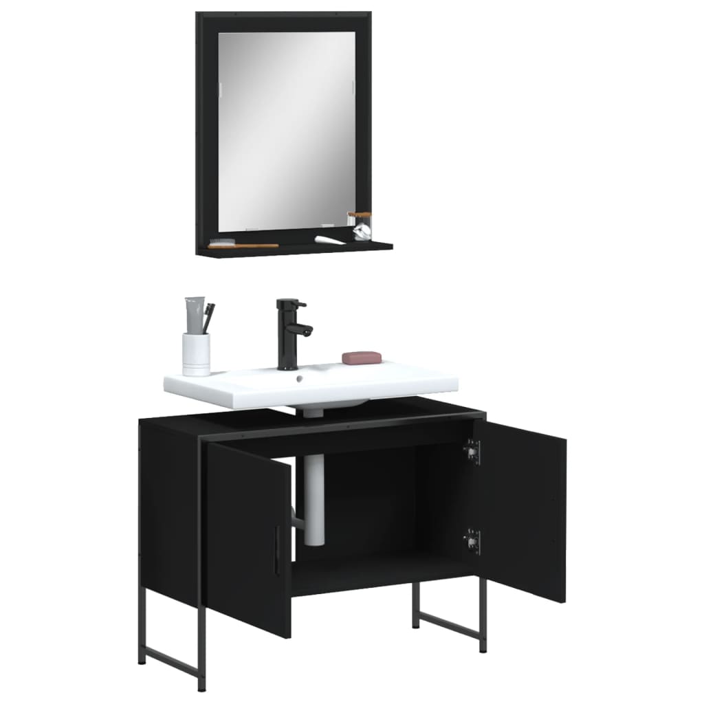 vidaXL Bathroom Cabinet Set Furniture Wall Mirror 2 Piece Engineered Wood