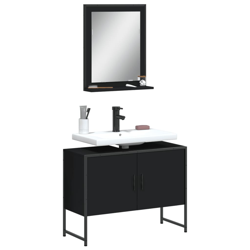 vidaXL Bathroom Cabinet Set Furniture Wall Mirror 2 Piece Engineered Wood