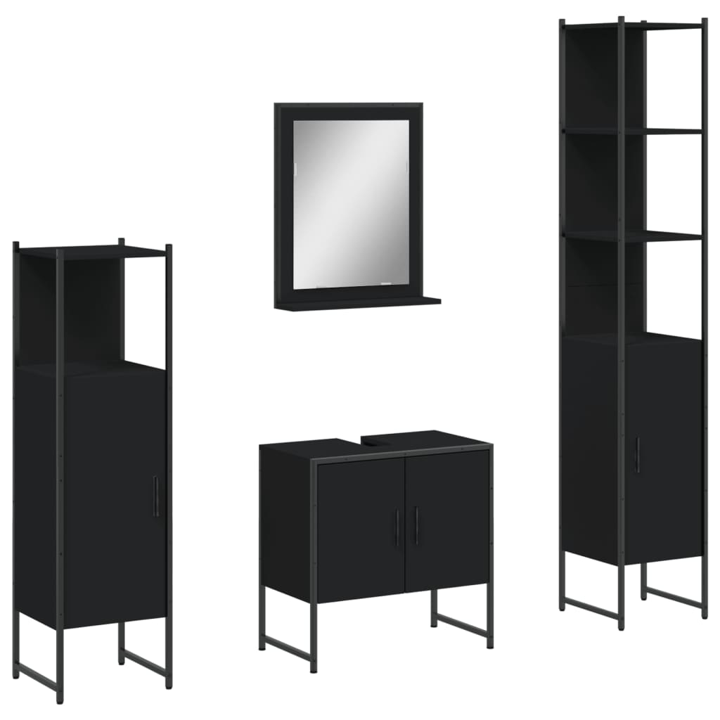 vidaXL Bathroom Cabinet Set Furniture Wall Mirror 4 Piece Engineered Wood