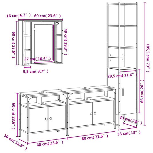 vidaXL Bathroom Cabinet Set Storage Cabinet Furniture 4 Piece Engineered Wood