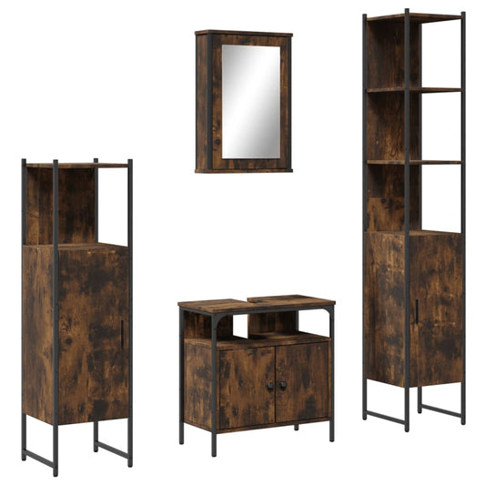vidaXL 4 Piece Bathroom Furniture Set Black Engineered Wood